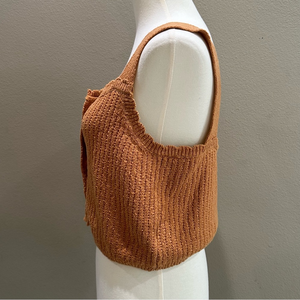Weekend Nordstrom Brown Knit Cropped Tank Top Women’s Blouse NWT Crochet Sweater - Picture 6 of 9